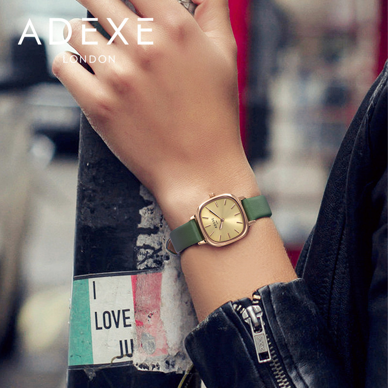 adexe 小绿表 小众轻奢手表女ins风复古时尚女士方表