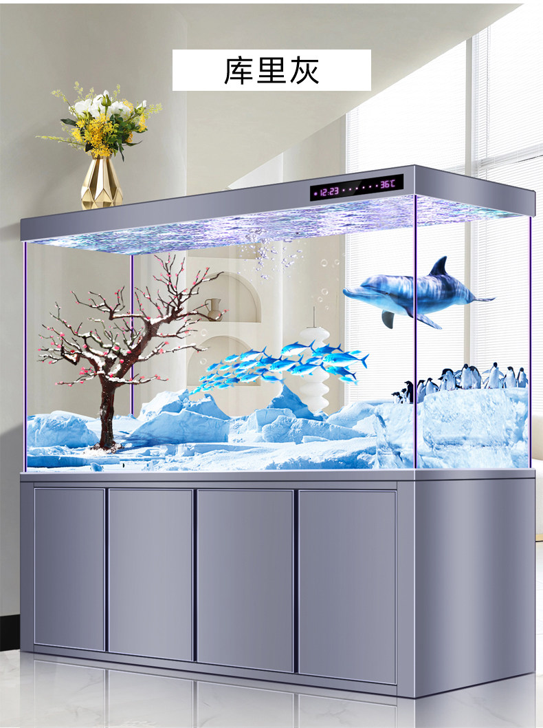 鱼缸客厅中大型办公室落地水族箱底滤超白玻璃屏风玄关隔断龙鱼缸