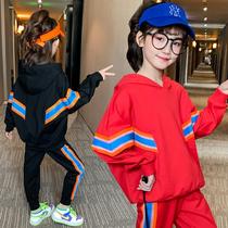 Girls autumn clothing suit 2022 new Korean version of childrens clothing online red CUHK childrens sports leisure two sets