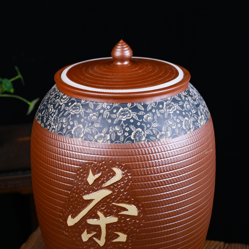 Jingdezhen hand - carved ceramic tea urn large storage tank cylinder storage tanks tank 50 pounds