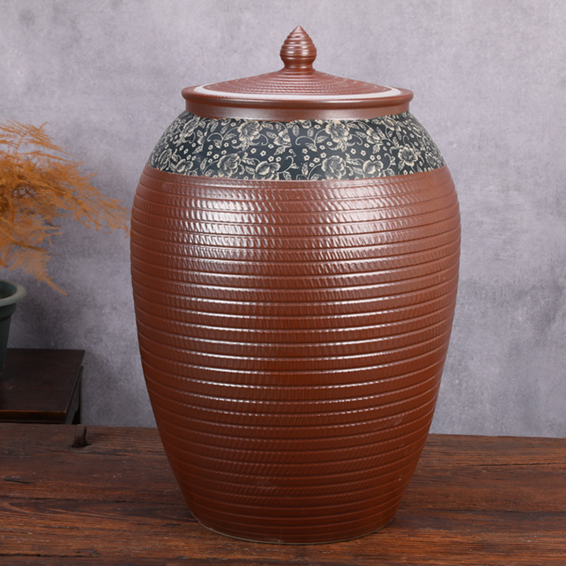 Ceramic barrel with cover coarse pottery household moistureproof ricer box basin surface water cylinder kimchi storage tank bin