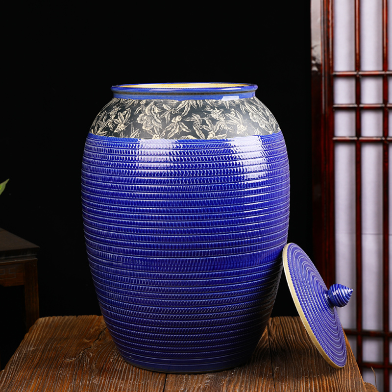 Jingdezhen ceramic barrel ricer box 50 kg 100 jins home with cover tea cylinder storage jar of pickles water oil cylinder