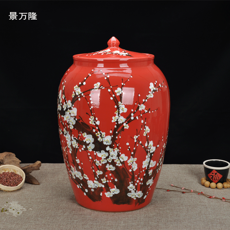 Jingdezhen ceramic carved words archaize barrel ricer box storage tank water tanks it 50 kg water insect - resistant moisture storage