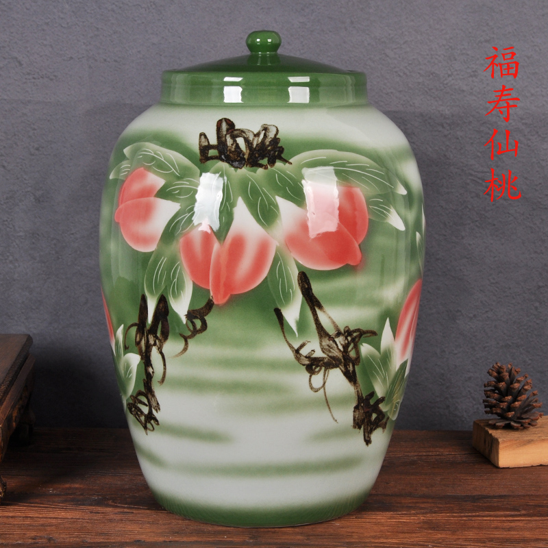 Jingdezhen ceramic barrel ricer box tank surface barrel tea barrel 20 jins 50 pounds with cover jars cylinder tea urn POTS