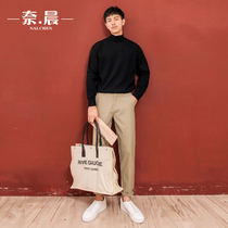 Semi-high-collar sweater male loose 2021 autumn new insin tide Korean version of pure-colored black-bottomed man