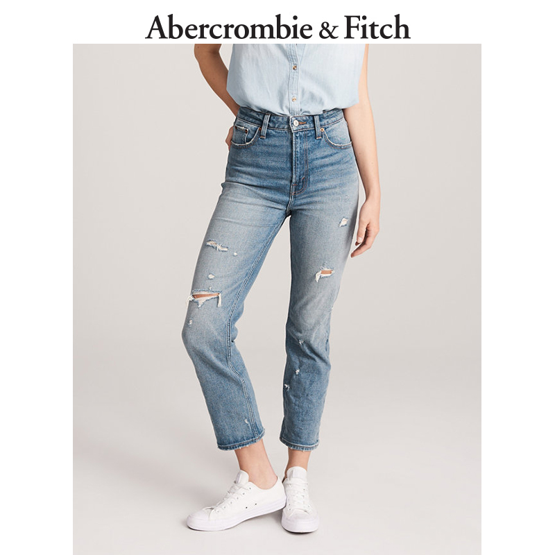 Abercrombie＆Fitch女装 高腰直筒九分牛仔裤 195502-8 AF