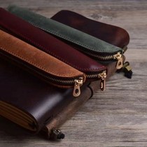 Pen bag retro pure handmade pen protective sleeve pen case small pencil round bead head layer Bull Leather Business Brief