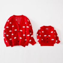 Mother-daughter outfit swing open-fitting porknut knitted sweaters high-end autumn winter coat sweater Korean version