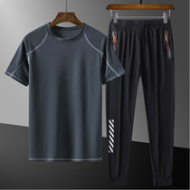 2021 new mens quick-drying breathable T-shirt loose size outdoor sports shirt mens casual set