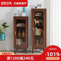 Nordic solid wood bookcase with door locker multifunctional glass door floor-to-ceiling cabinet living room TV side cabinet storage cabinet
