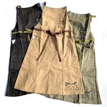 Day Single Cotton Hemp Day Tying Apron Hanging Neck Adjustable Skirt Hem Open Fork Cute Kitty Cat Pattern Fashion Apron Work Suit
