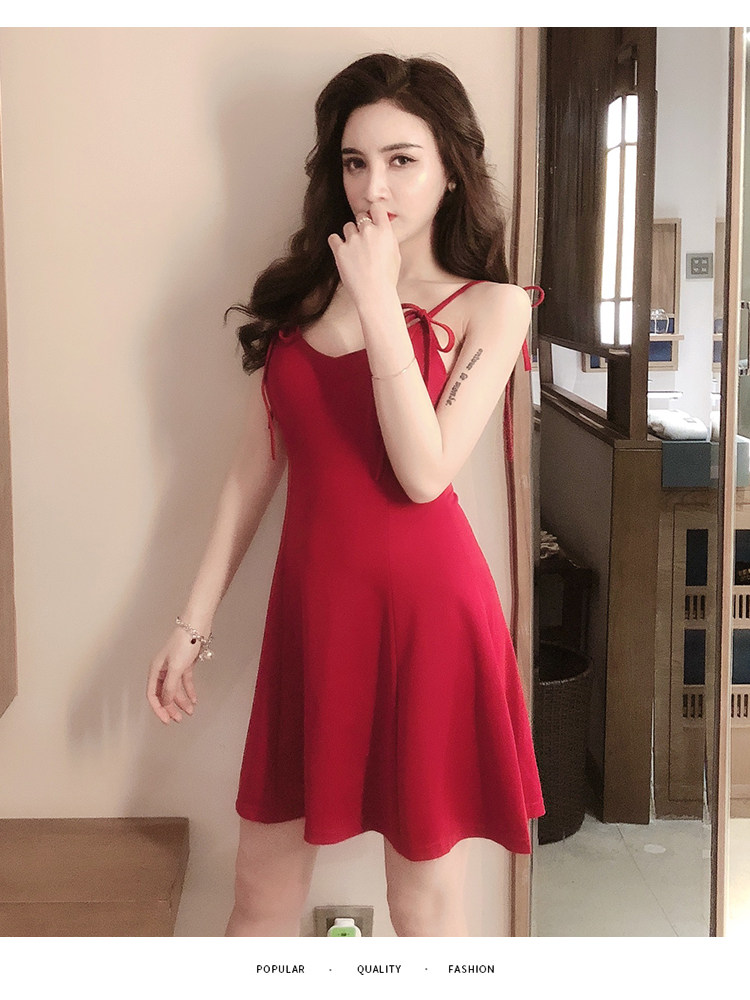 实拍7001#新款性感抹胸连衣裙短裙v领低胸露背收腰吊带小礼服裙子
