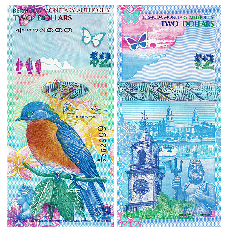 award-winning currency bermuda 2 yuan blue bird bird banknote 2009 world super us banknote p-57b