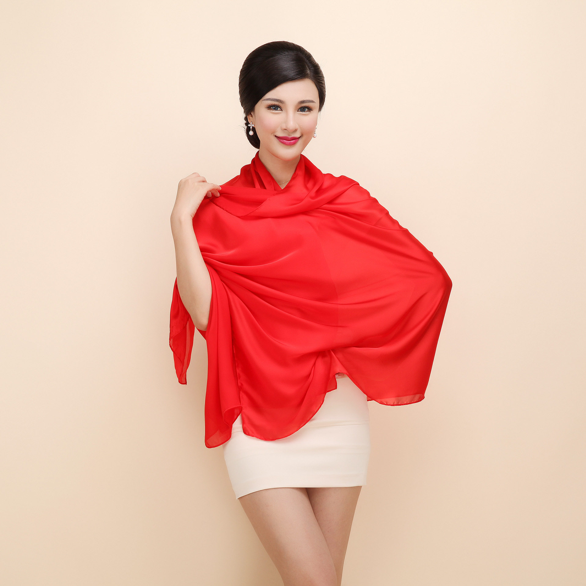 2017新款加长巾防晒披肩桑蚕丝女士丝巾百搭纯色仿真丝沙滩围巾_8折