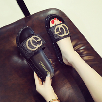 Tide brand net red leather slippers women wear 2021 new summer ladies fashion thick bottom cake shoes Port trend