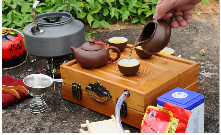 紫砂旅行茶具茶盘烧水壶煤汽灶带包青瓷陶瓷功夫茶具套装野外旅游