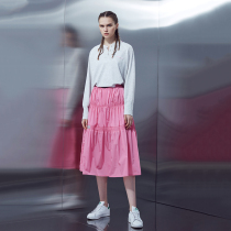 TIFFAFit TIFFA Fit Cream Powder Elastic waist Sports and leisure half pleated umbrella skirt