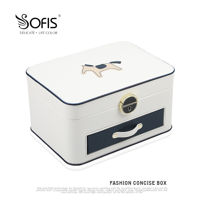 Sofis pony multi-layer jewelry box jewelry storage box ear ring box jewelry storage box with lock mirror Korea