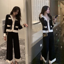 Big Code Women Dress 2021 Spring Dress New Small Balsamic Wind Suit Women Fat Mm Fashion Career Knit Broadlegged Pants Fat Sister