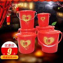 Marry thick hand plastic bucket marriage bucket grandson bucket Joe relocate big red festive bucket cover
