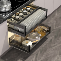 kitschentime Deepening aluminium alloy double bowls Dish Basket Cabinet Pull Basket Toolbar customizable Kitchen Deep Cabinet