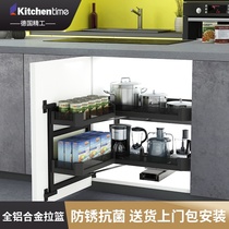 kitchentime kitchen cabinet double door open floor cabinet Black crystal all aluminum alloy linkage tool pull basket