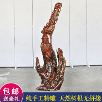 Log root carving rack Natural root bonsai rack Natural flower rack Camphor wood solid wood shelf YMJ0550