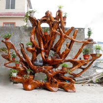 Large root carving rack solid wood root balcony multi-layer bonsai rack Camphor wood natural flower rack fish tank rack H961