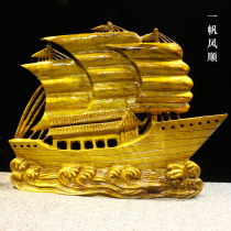 Smooth sailing root carving ornaments gold silk Nanmu solid wood carving furnishings Open lucky living room decoration crafts