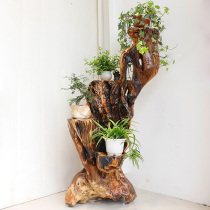 Natural whole root flower rack Root carving rack Multi-layer root flower rack floor shelf wood carving ornaments H005
