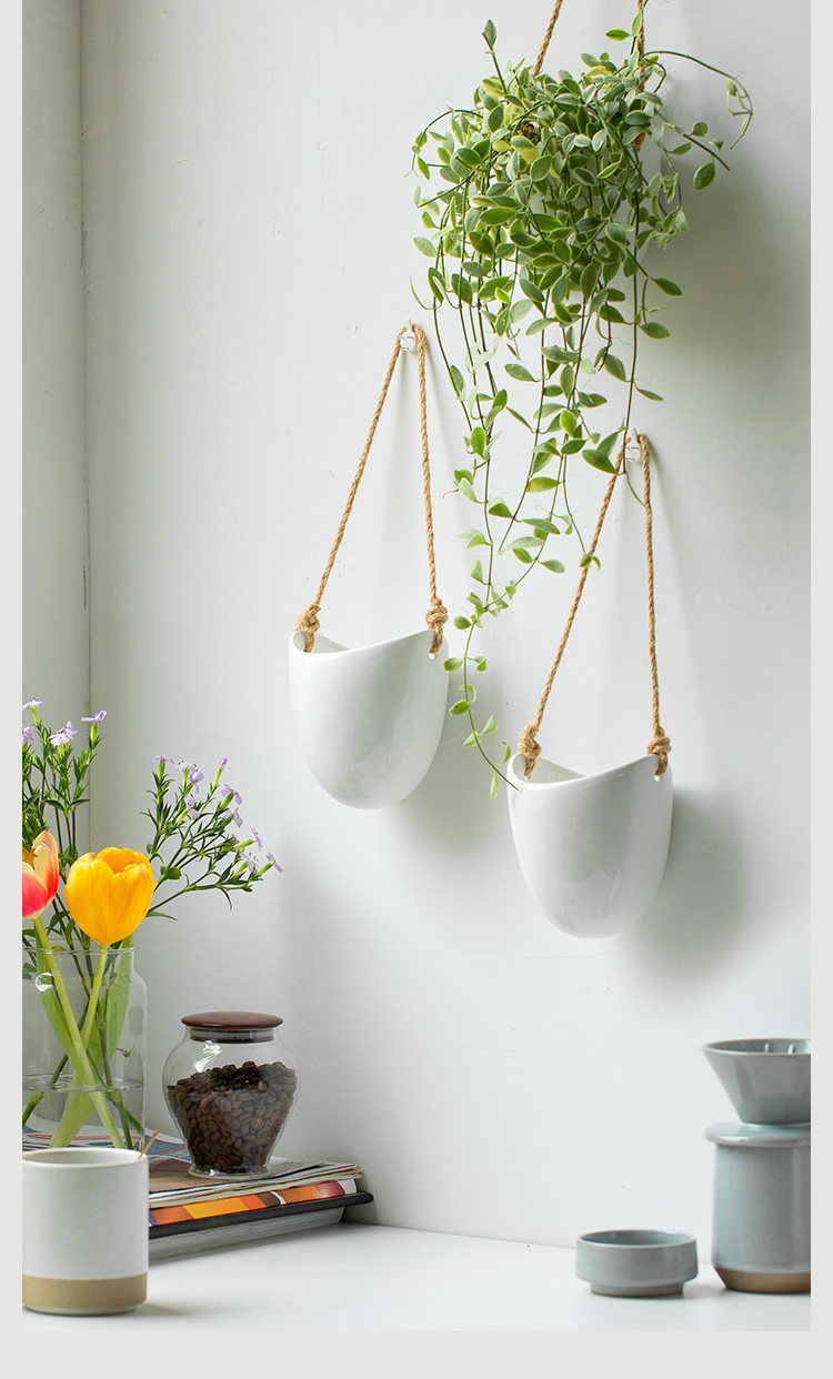 壁挂花盆半壁陶瓷创意懒人水培绿植免打孔阳台挂式墙面吊兰花器