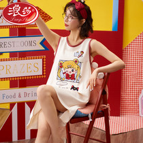 Surissa Vest Sleeping Dress Woman Summer Pure Cotton Thin style Cute Sleeveless Dress Pyjamas Womens Summer 2022 New