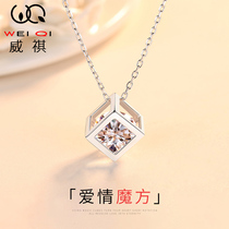 Rubiks Cube Necklace Silver Women 2021 new summer light luxury niche pendant Cold Girl choker birthday gift
