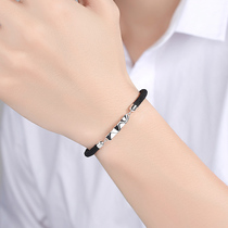 Year of Life bracelet Sterling silver male tide black rope Braided rope Mens Cow hand rope Tanabata Valentines Day gift to boyfriend