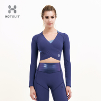 HOTSUIT Yoga womens top sports long sleeve T-shirt womens cross V-neck tight sports fitness plastic clothes
