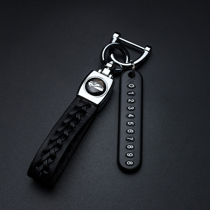 woven leather cord car keychain business men and women anti-lost mobile phone number plate diy pendant creative key chain