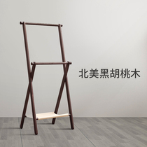 Coat rack Black walnut vertical simple modern clothes rack household solid wood hanger floor bedroom