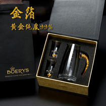 Crystal glass inlaid gold foil White wine cup set Wine dispenser wine glass Spirits cup Sauce fragrant cup Business gift box