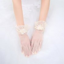 New bridal wedding lace flower gloves Champagne mesh short wedding sunscreen womens gloves simple summer thin