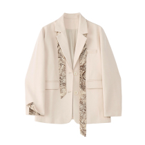 DESIGNER PLUS woolen blazer women winter little man Korean loose padded silk scarf lace suit