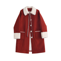 Designer Plus Retro Hepburn Wind Woolen Coat 2021 New Year Winter Thick New Year Red Coat Women