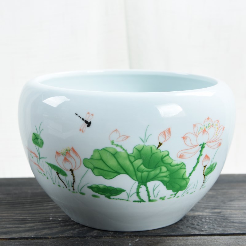 Lotus flower pot other ceramic hydroponic refers to small container without creative goldfish large pore water lily bowl Lotus grass cooper