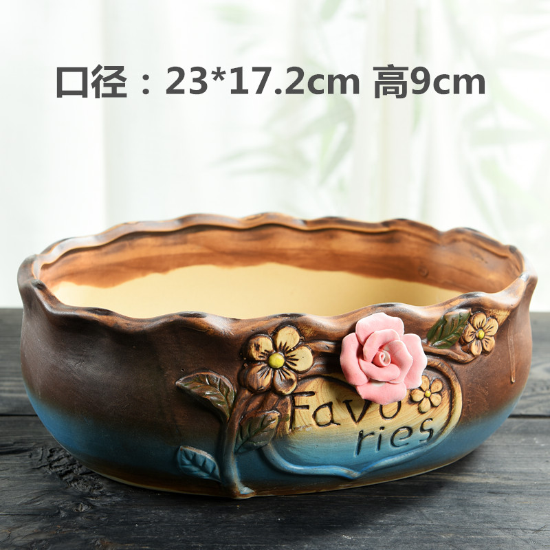 Large diameter thick fleshy plant flower POTS with a hole, ceramic green plant contracted creative platter ceramic Large diameter fleshy flower pot