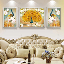 Cross embroidered 2020 new line embroidered living room flowers open rich and European style retro peacock flowers triptych yourself embroidered