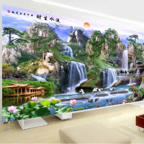 Mona Lisas new printed cross embroidered living room landscape painting scenery flowing water raw chaise with modern big line embroidery
