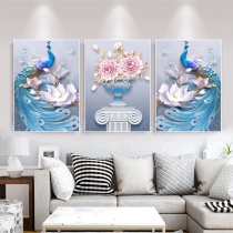 Printed 2021 new cross embroidered living room line embroidered minimalist modern big rich peacock chart triptych full embroidery
