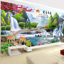 Cross stitch flowing water raw money 2021 new living room line embroidered landscape landscape painting minimalist modern full embroidered embroidery