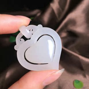 和田玉山料吊坠天然和田白玉挂坠心想事成心形挂件细润无杂裂