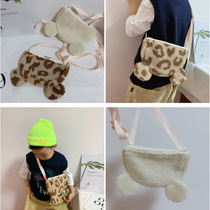 Childrens bag Korean lamb cashmere bag ins cartoon ear plush baby satchel autumn and winter BAO WEN coin purse