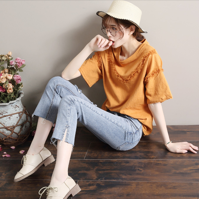 2017夏季新款韩版破洞七分裤女牛仔裤学生薄款7